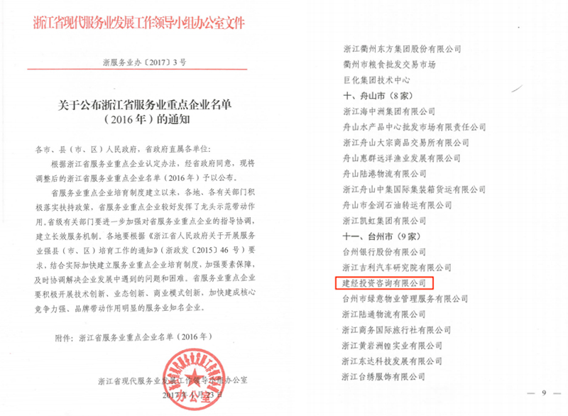 浙江省服務業(yè)重點企業(yè)